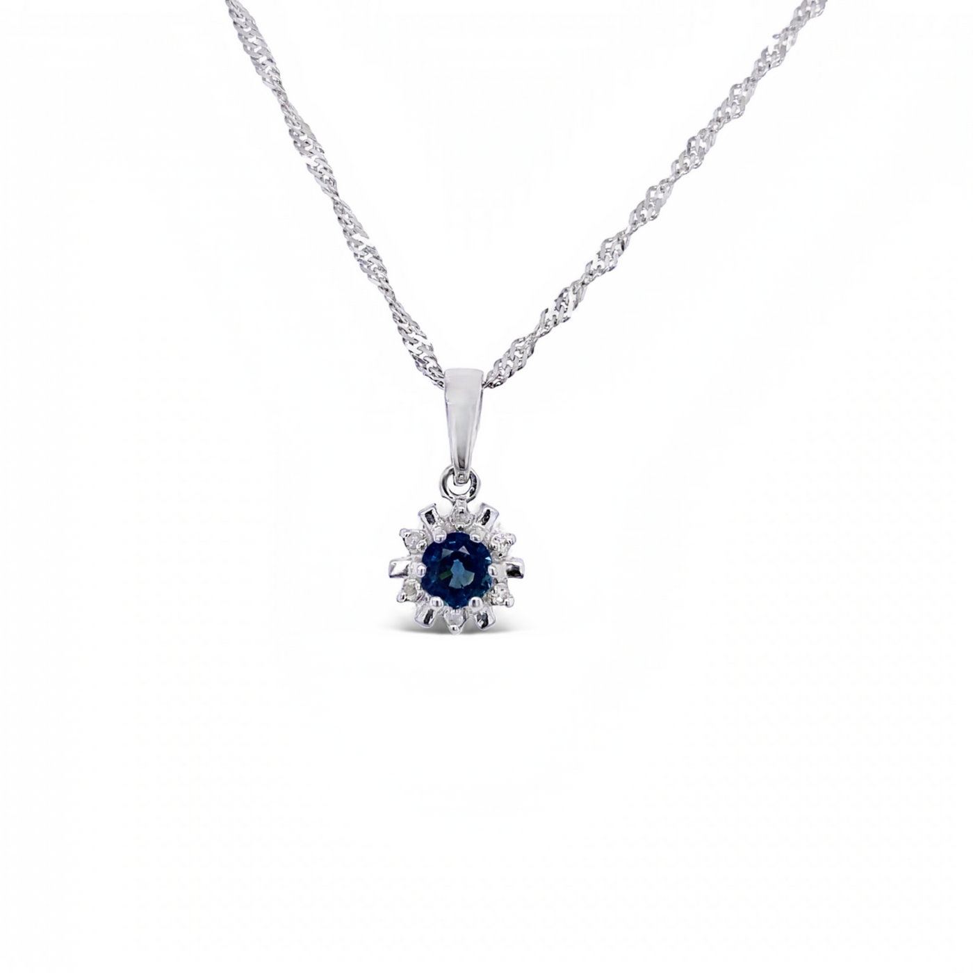 10 Karat White Gold Blue Diamond Necklace