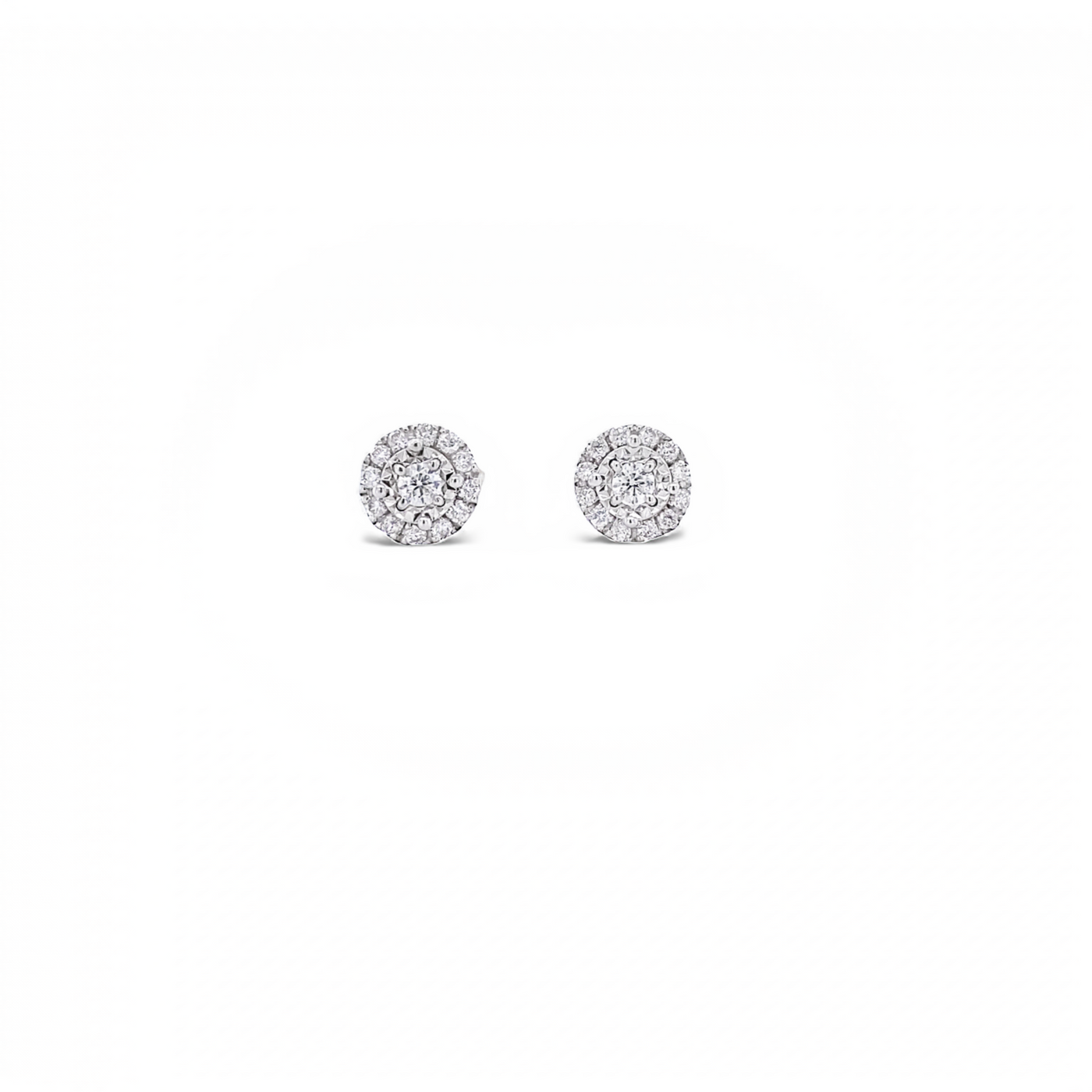 14 Karat White and Rose Gold Halo Diamond Earrings