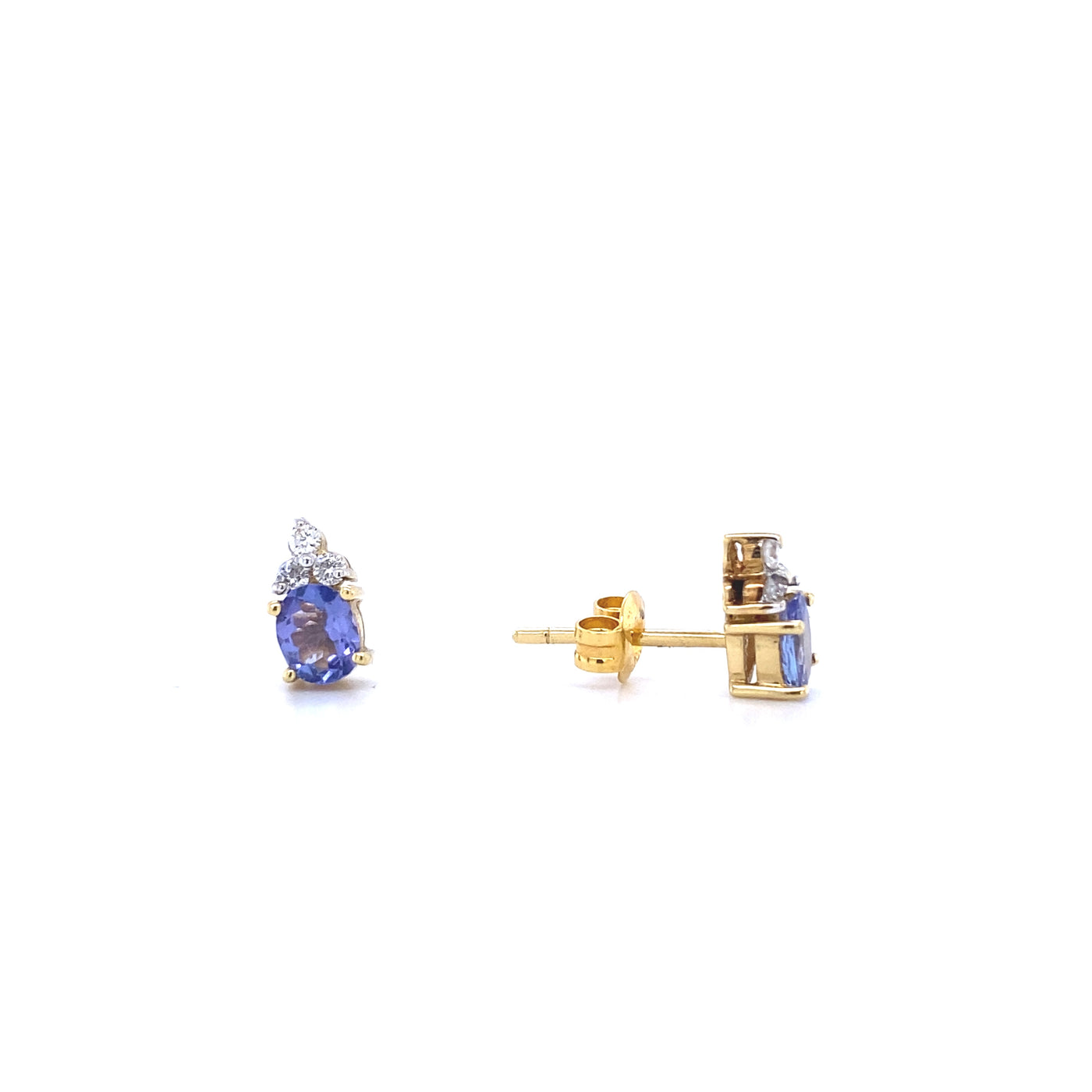 18 Karat Yellow Gold Diamond and Tanzanite Stud Earrings