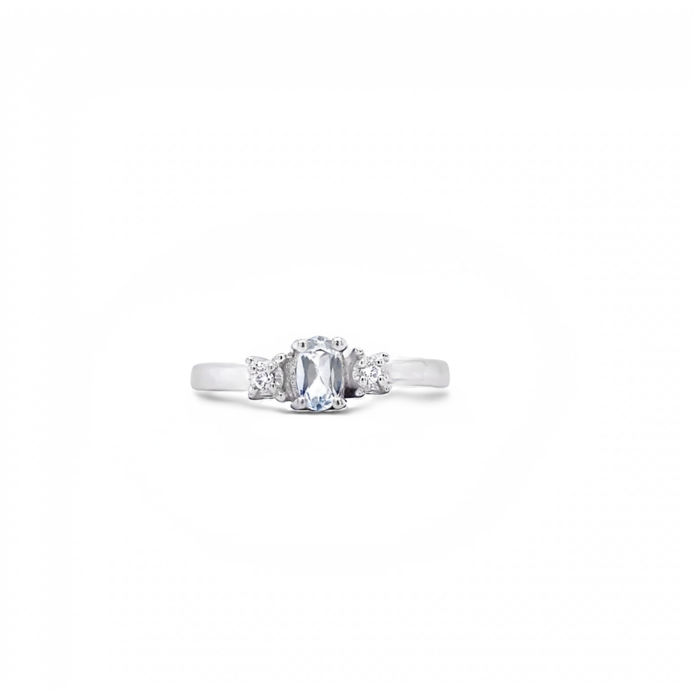 10 Karat White Gold Aquamarine and Diamond Three Stone Ring