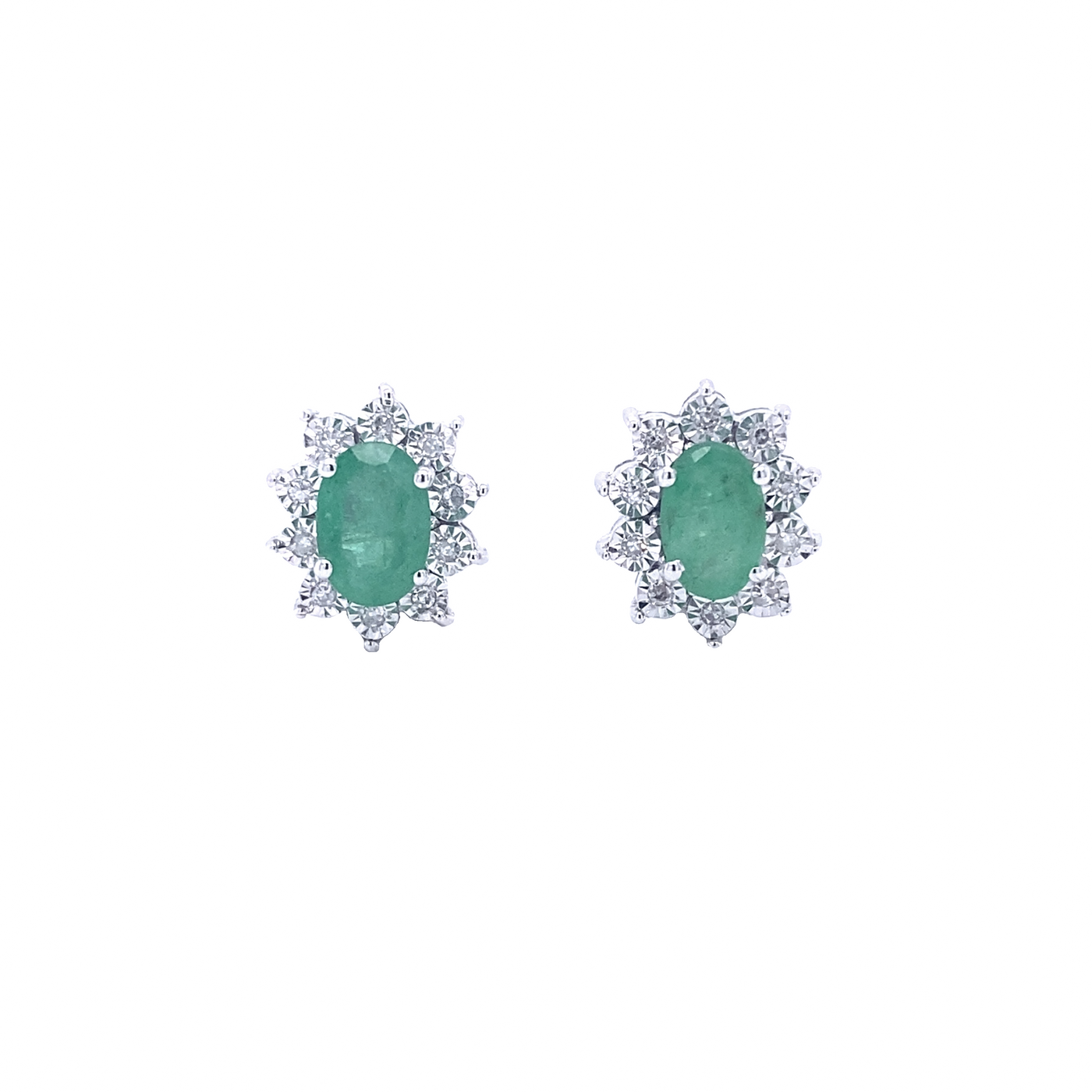 10 Karat White Gold Emerald and Diamond Earrings
