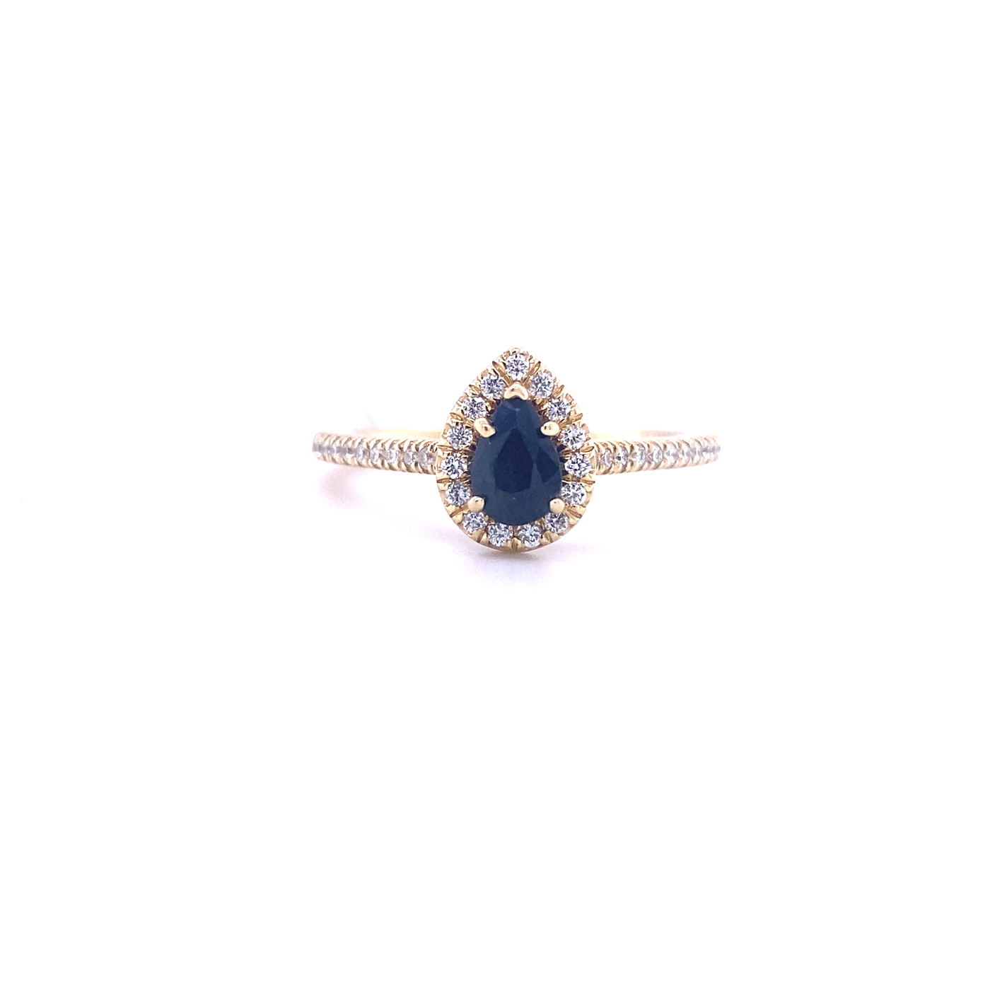 14 Karat Yellow Gold Sapphire and Diamond Teardrop Ring