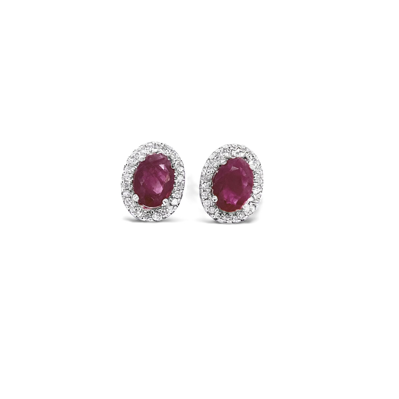 14 Karat White Gold Ruby and Diamond Oval Stud Earrings