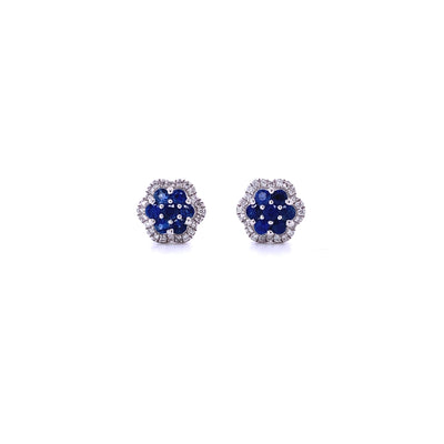 14 Karat White Gold Sapphire and Diamond Flower Earrings