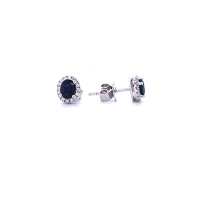 14 Karat White Gold Sapphire and Diamond Oval Earrings