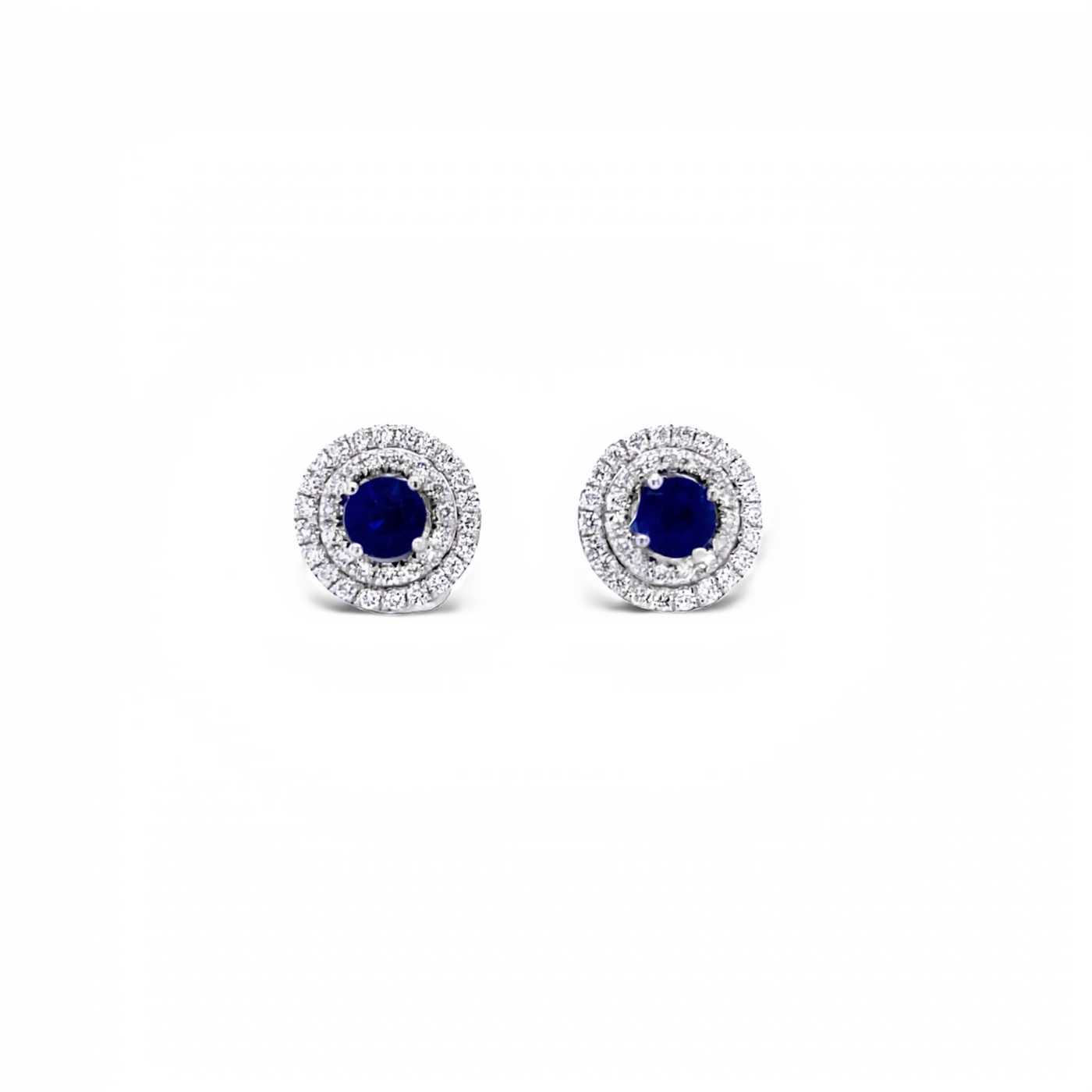 18 Karat White Gold Sapphire and Diamond Halo Earrings