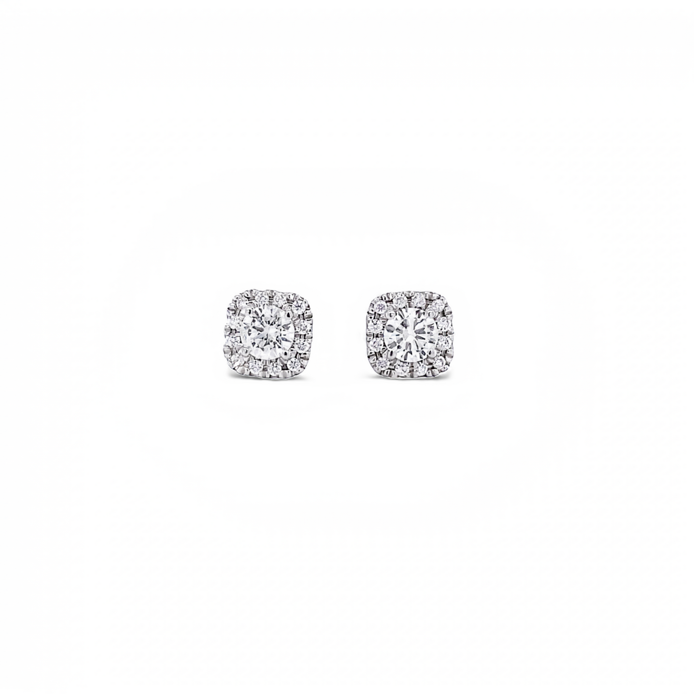 14 Karat White Gold Square Halo Diamond Stud Earrings