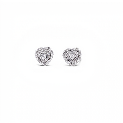 10 Karat White Gold Diamond Heart Earrings