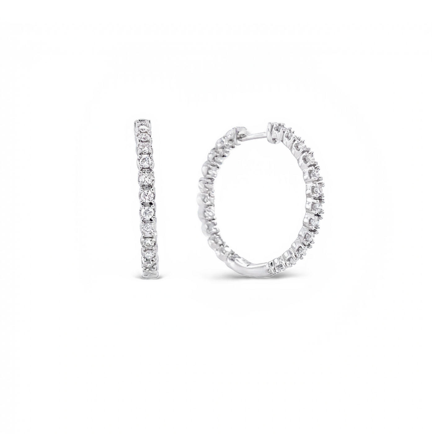 10 Karat White Gold Diamond Hoop Earrings
