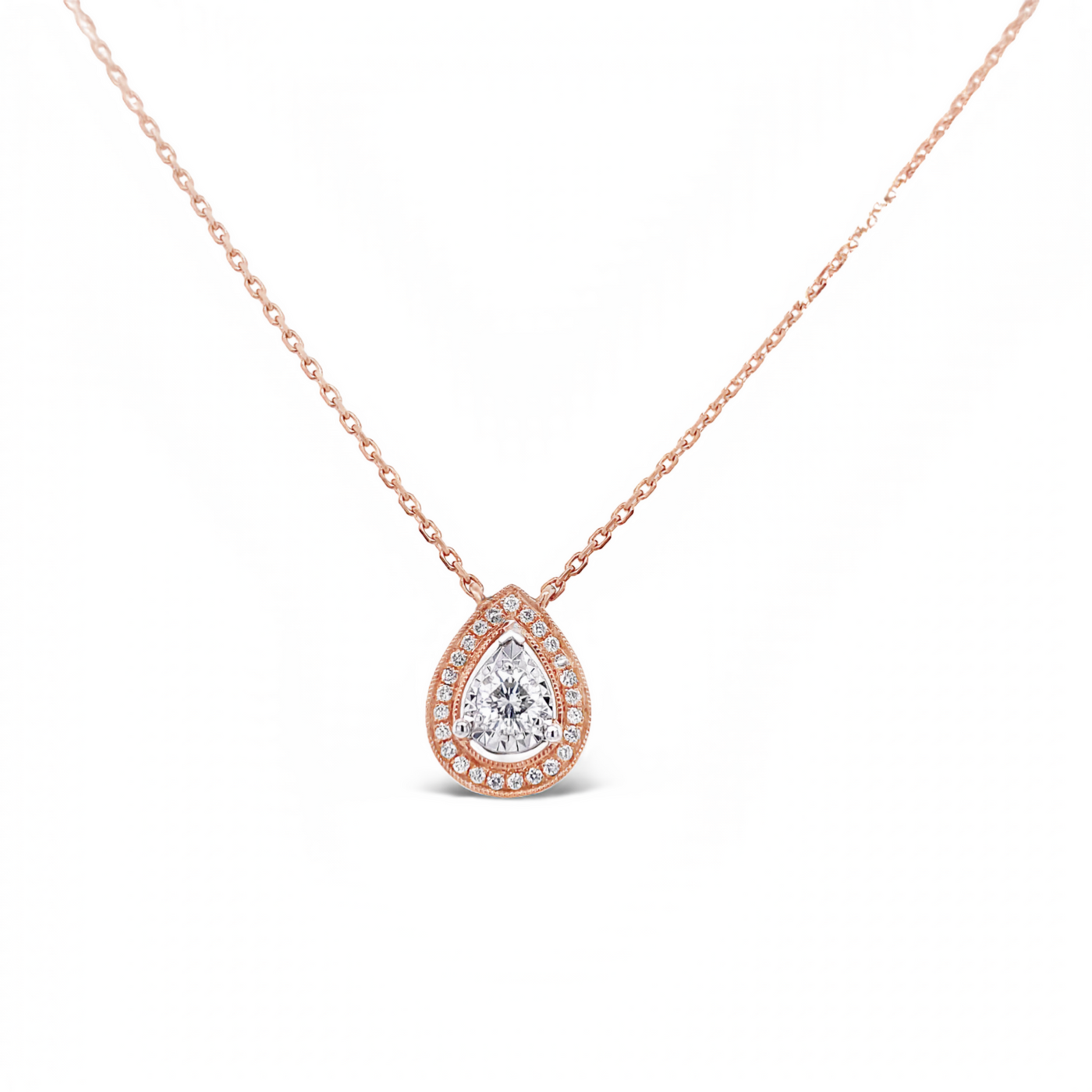 18 Karat Rose Gold Diamond Teardrop Necklace