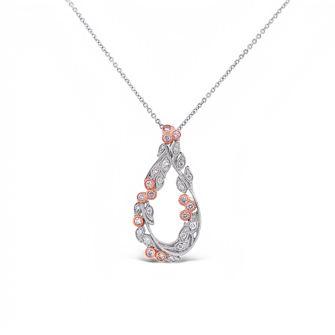 14 Karat White and Rose Gold Trellis Diamond Necklace