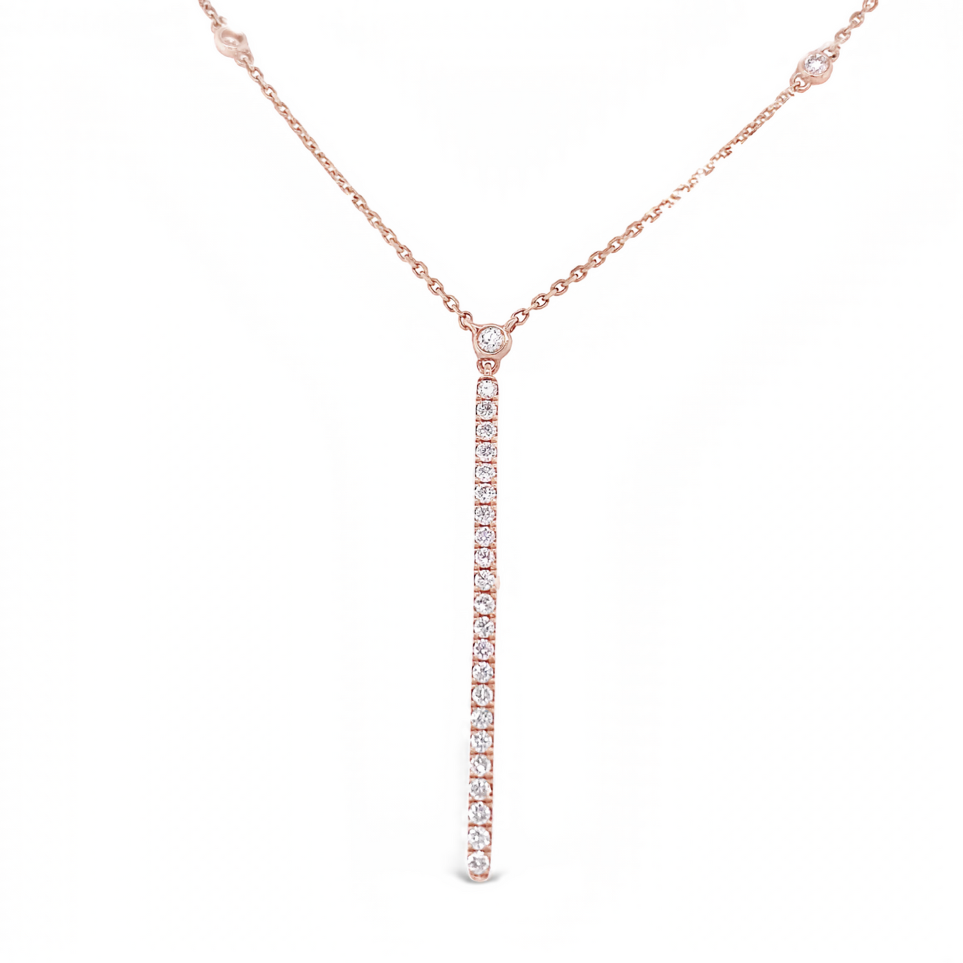 14 Karat Rose Gold Diamond Bar Necklace