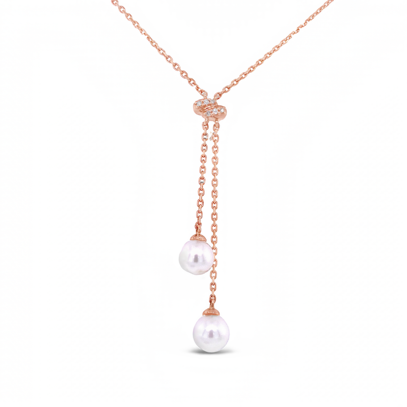 14 Karat Rose Gold Pearl and Diamond Necklace