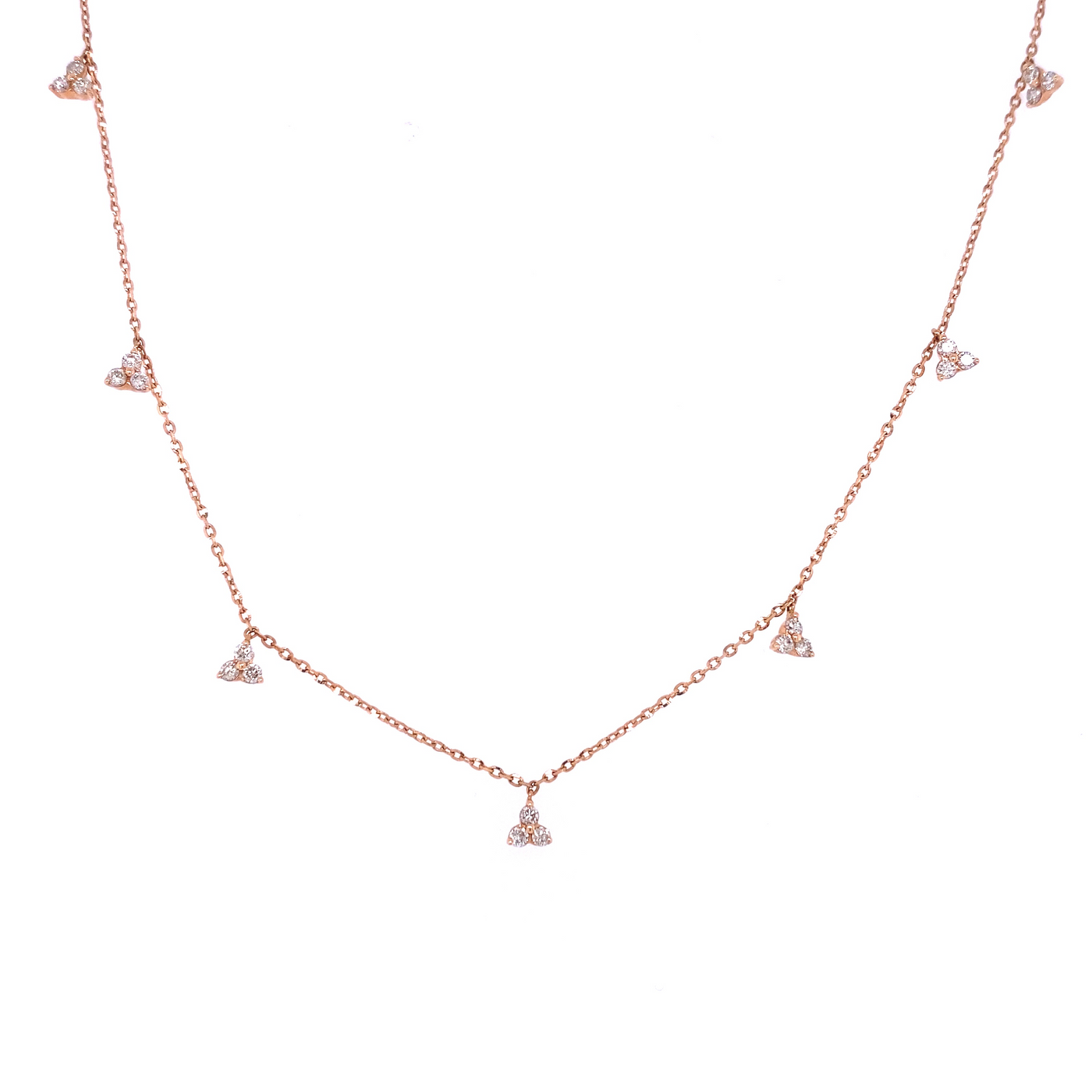 14 Karat Rose Gold Diamond Trinity Drop Necklace