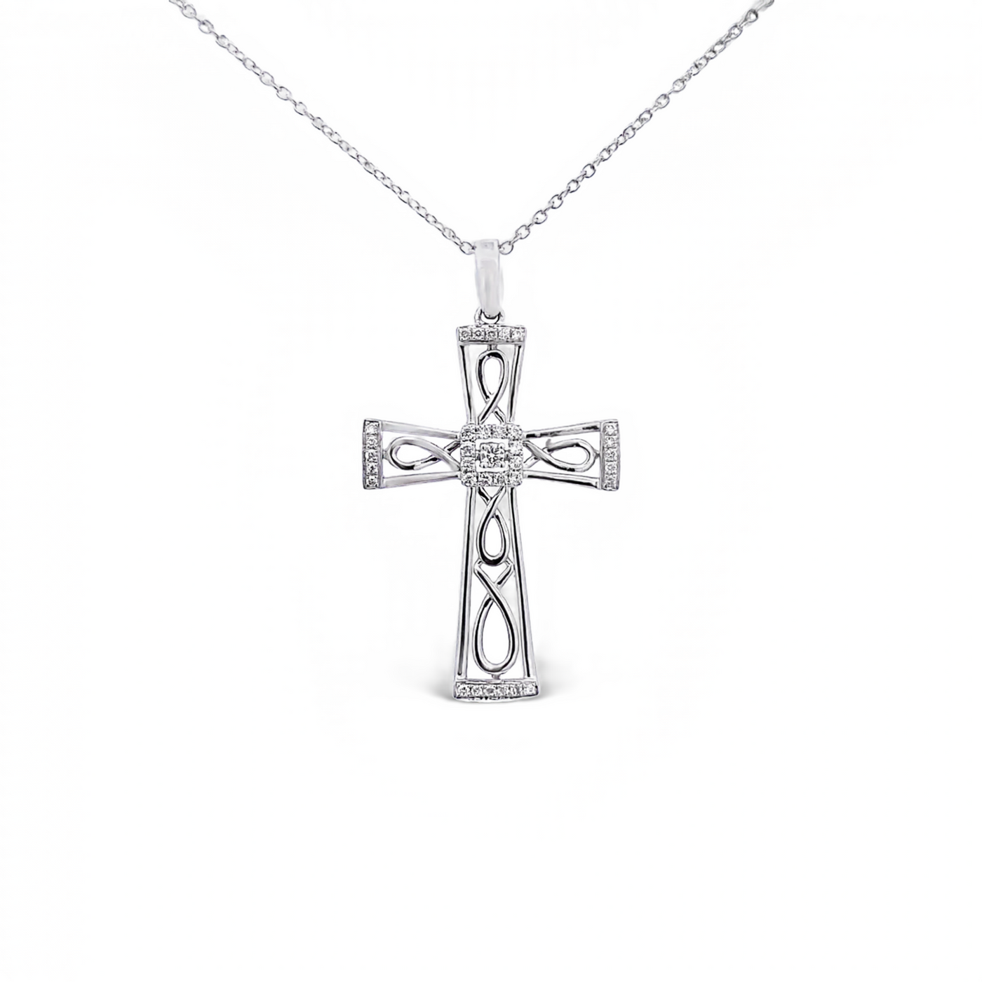 18 Karat White Gold Diamond Cross Necklace