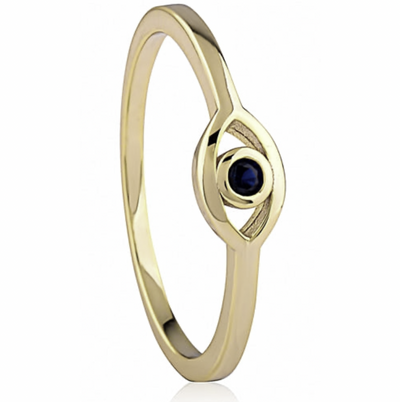 Sterling Silver Gold Plated Evil Eye Ring with Cubic Zirconia