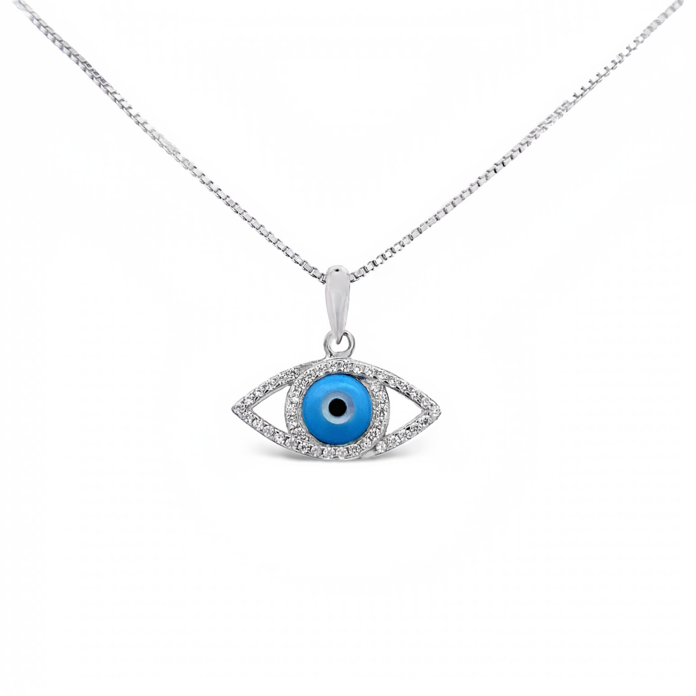 Sterling Silver Cubic Zirconia Evil Eye Necklace