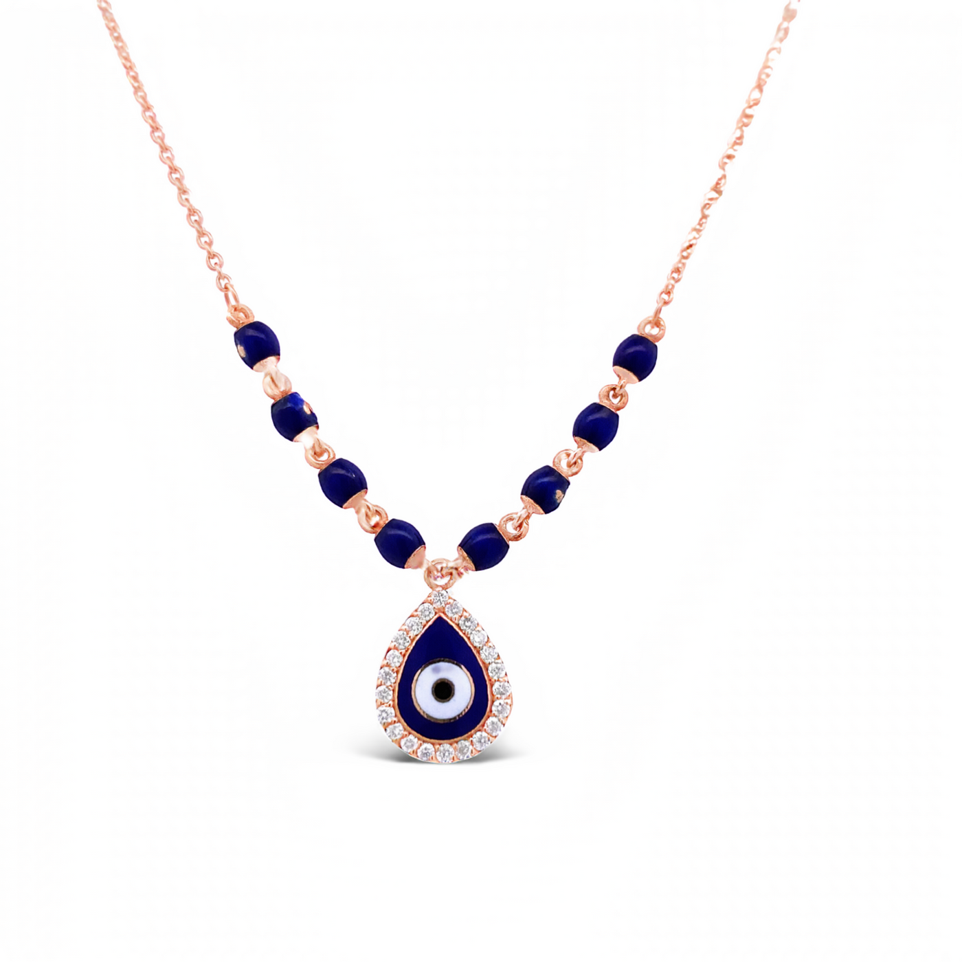 18 Karat Rose Gold Evil Eye Diamond Necklace