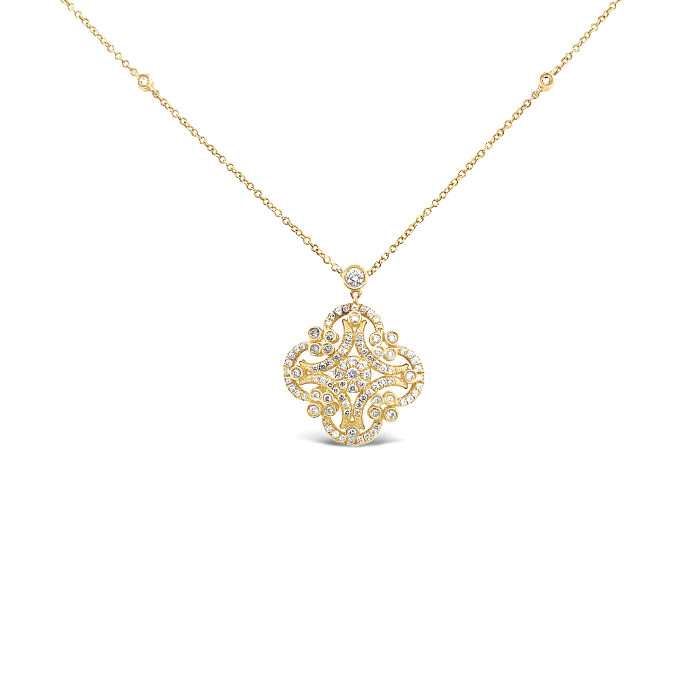 Gabriel & Co. 14 Karat Yellow Gold Diamond Filagree Necklace