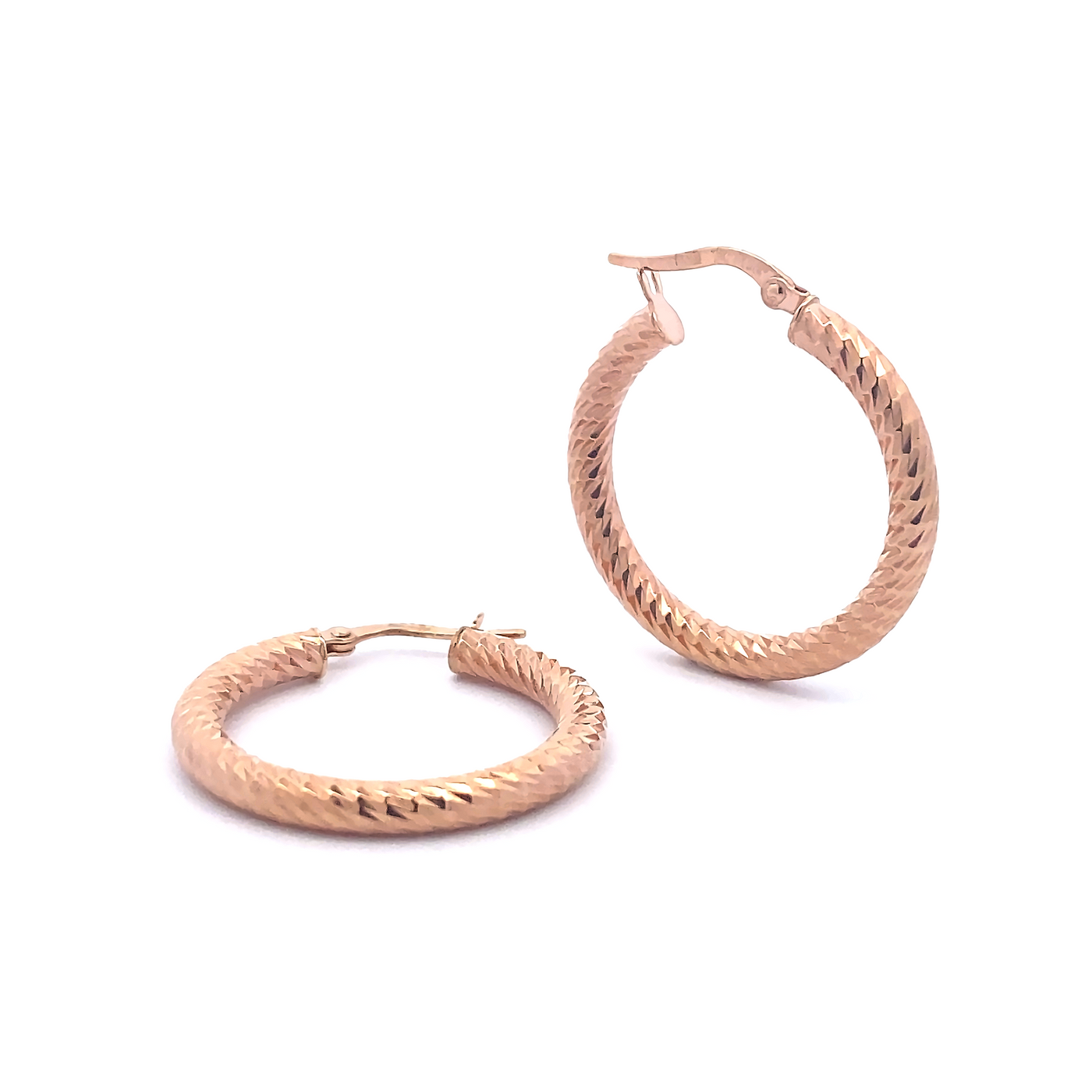 10 Karat Rose Gold Sparkle Cut Hoop Earrings