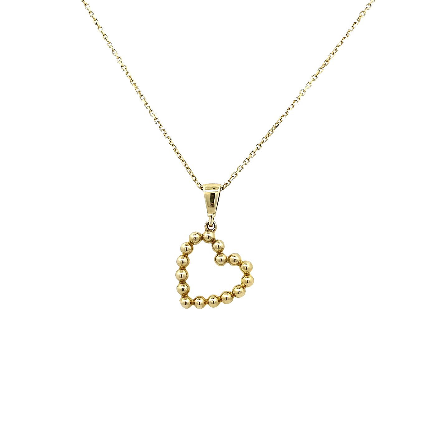 10 Karat Yellow Gold Beaded Floating Heart Necklace