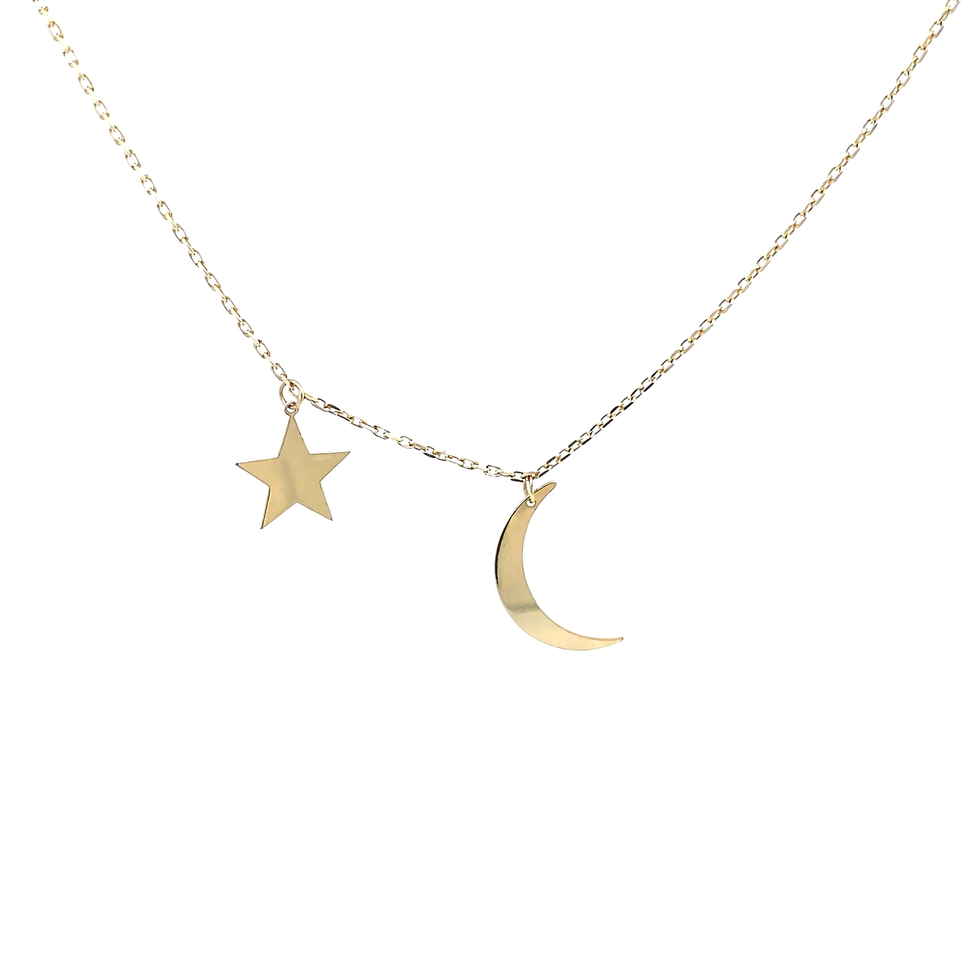 10 Karat Yellow Gold Crescent Moon and Star Necklace