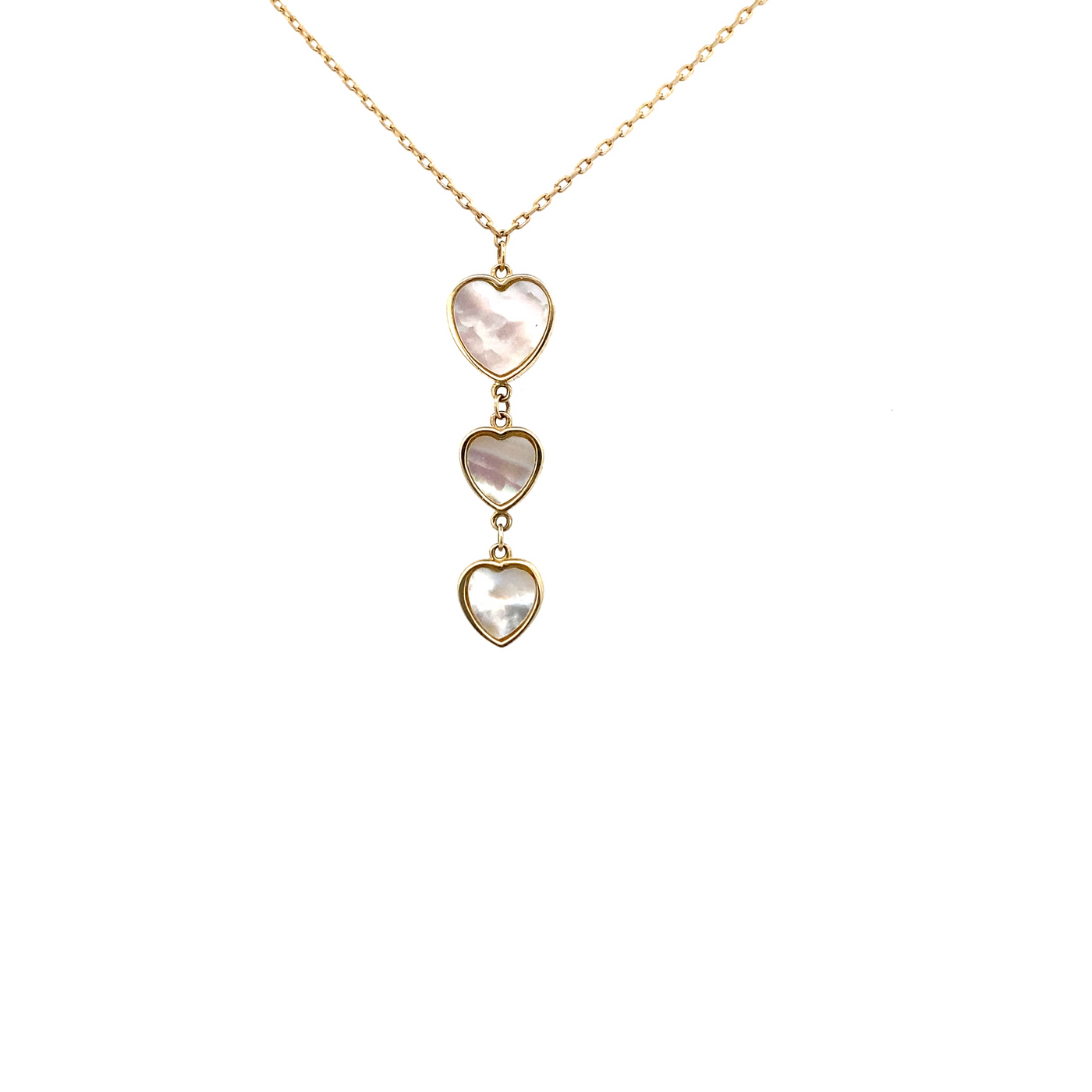 10 Karat Yellow Gold Mother of Pearl Triple Heart Necklace