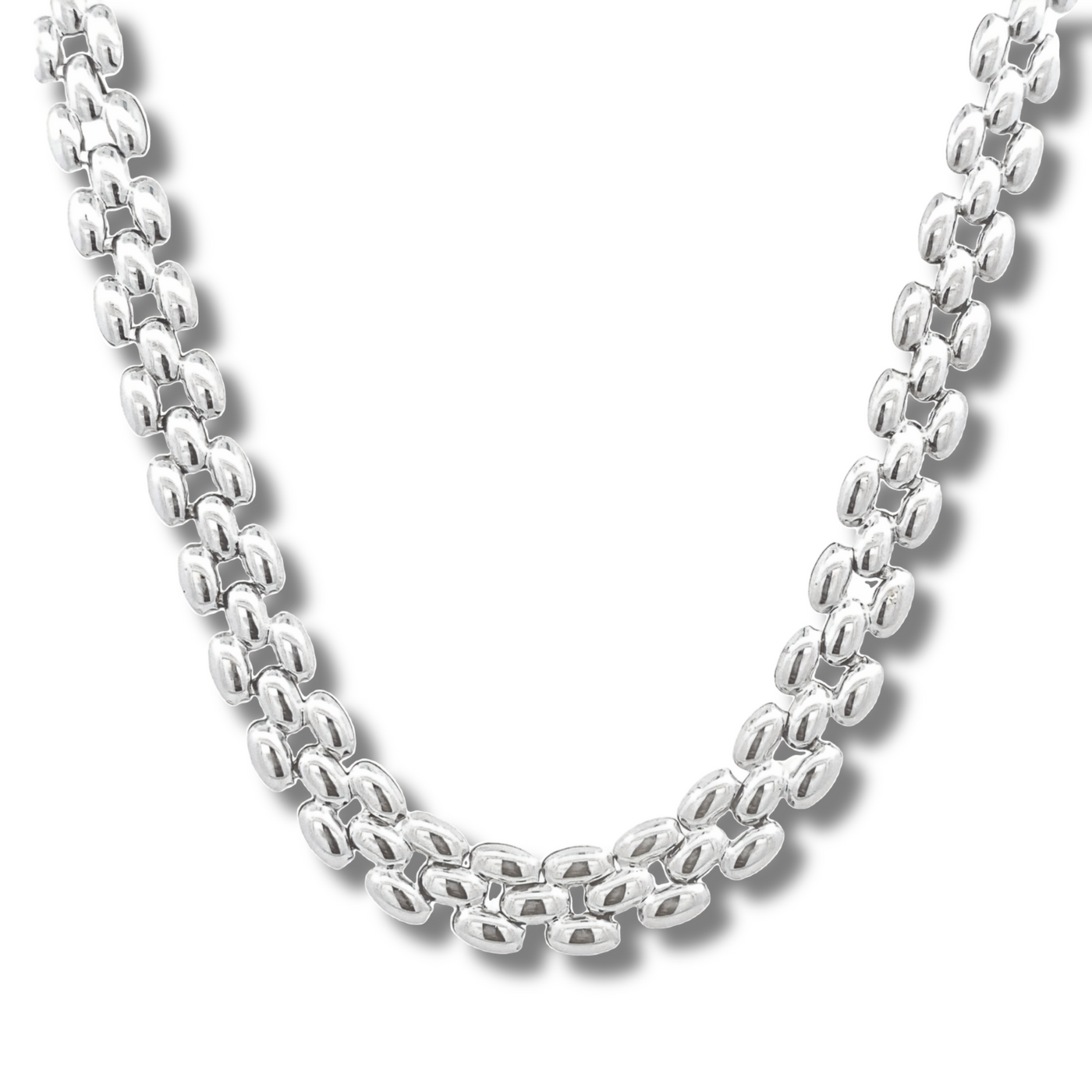 10 Karat White Gold Wide Link Necklace