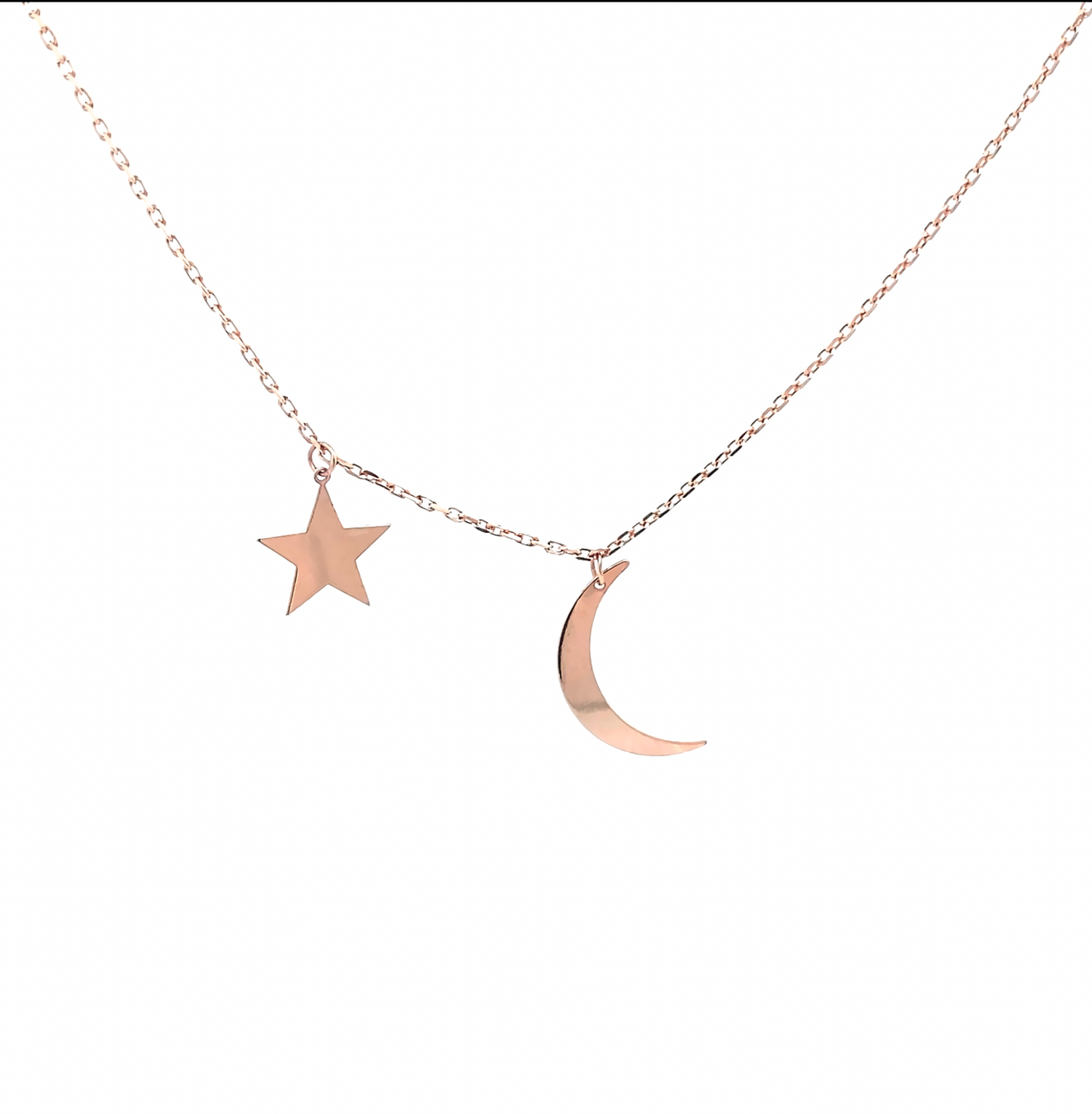 10 Karat Rose Gold Crescent Moon and Star Necklace