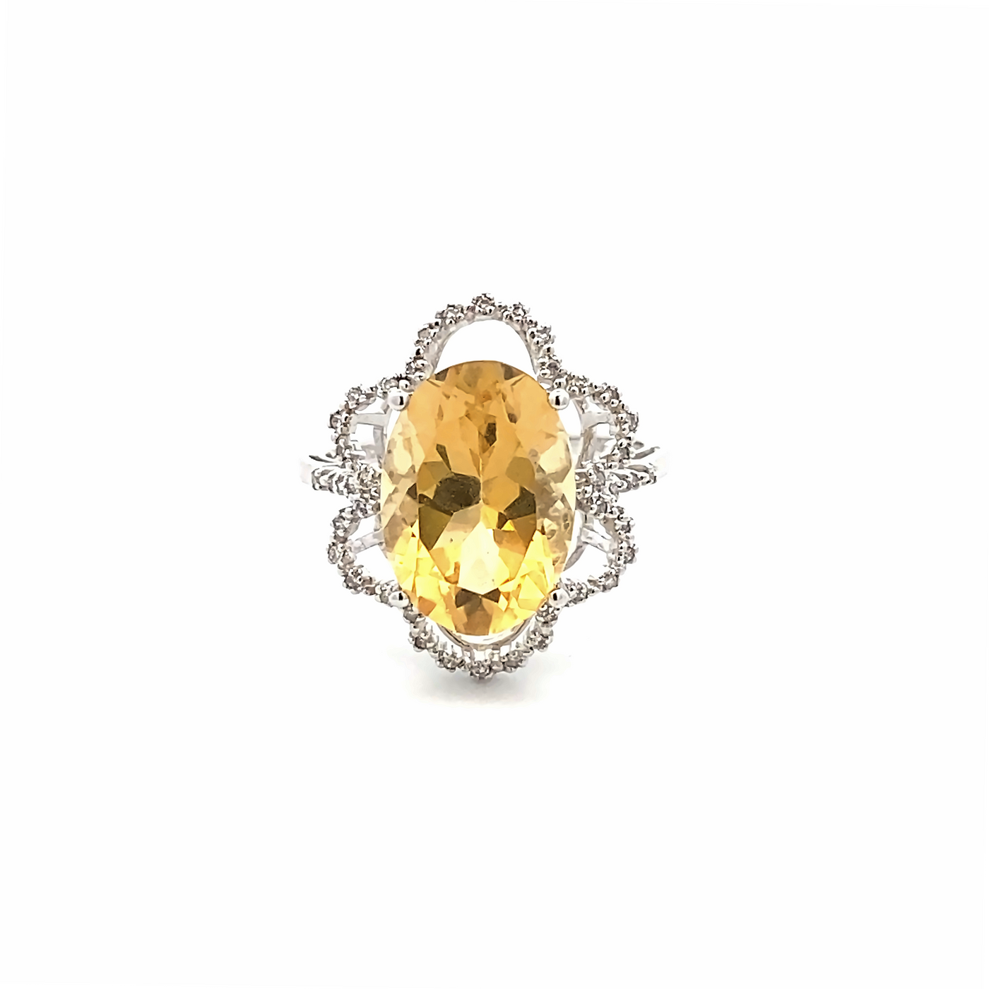 14 Karat Gold Citrine and Scalloped Diamond Cocktail Ring