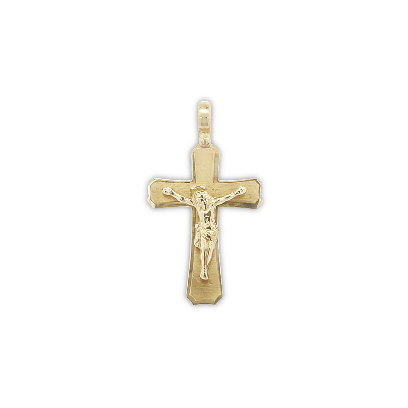 10 Karat Yellow Gold Matte Finish Crucifix Cross Pendant