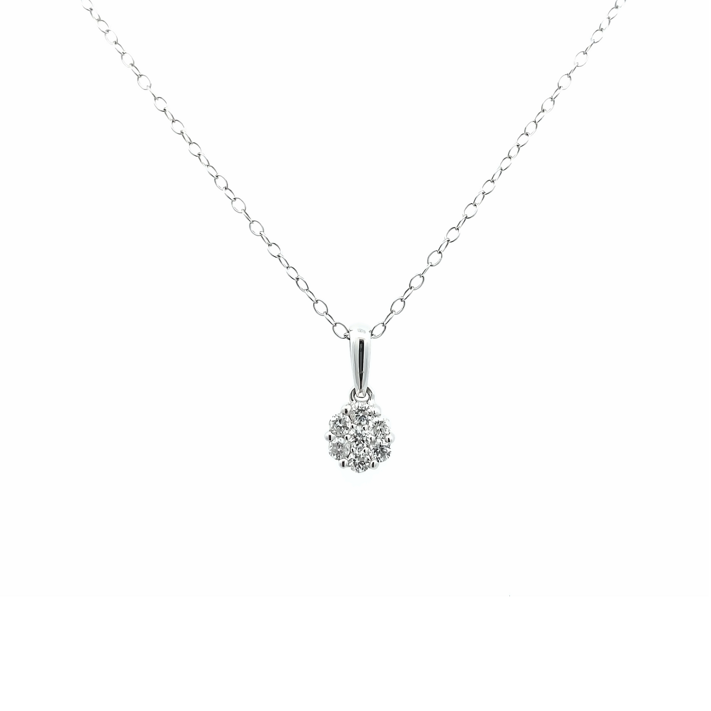 14 Karat White Gold Cluster 0.25 CTW Diamond Flower Necklace