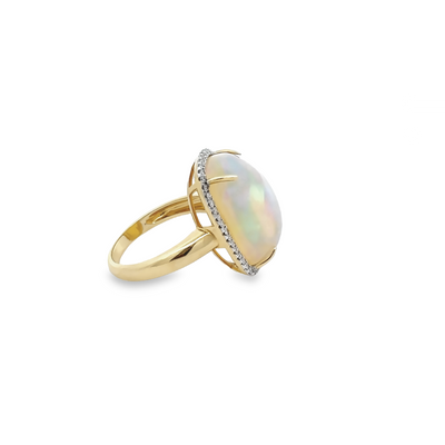 18 Karat Yellow Gold Opal and Diamond Ring
