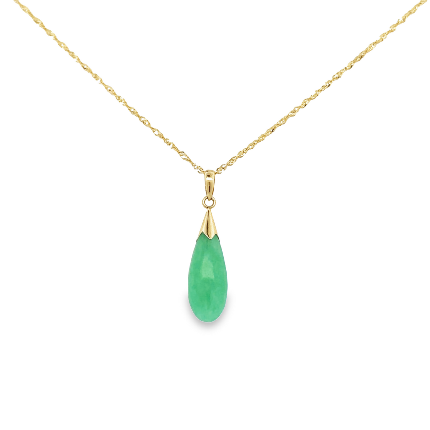 14 Karat Yellow Gold Jade Drop Necklace