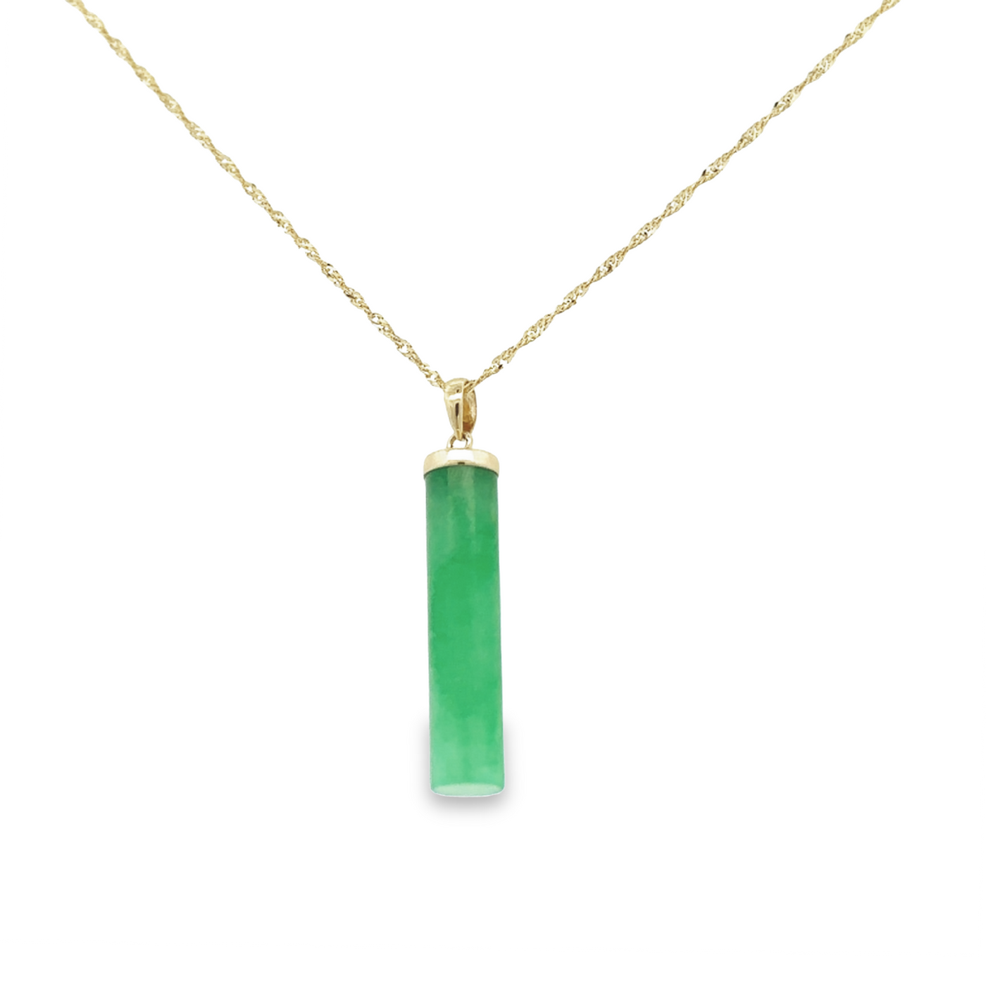 14 Karat Yellow Gold Jade Tube Drop Necklace