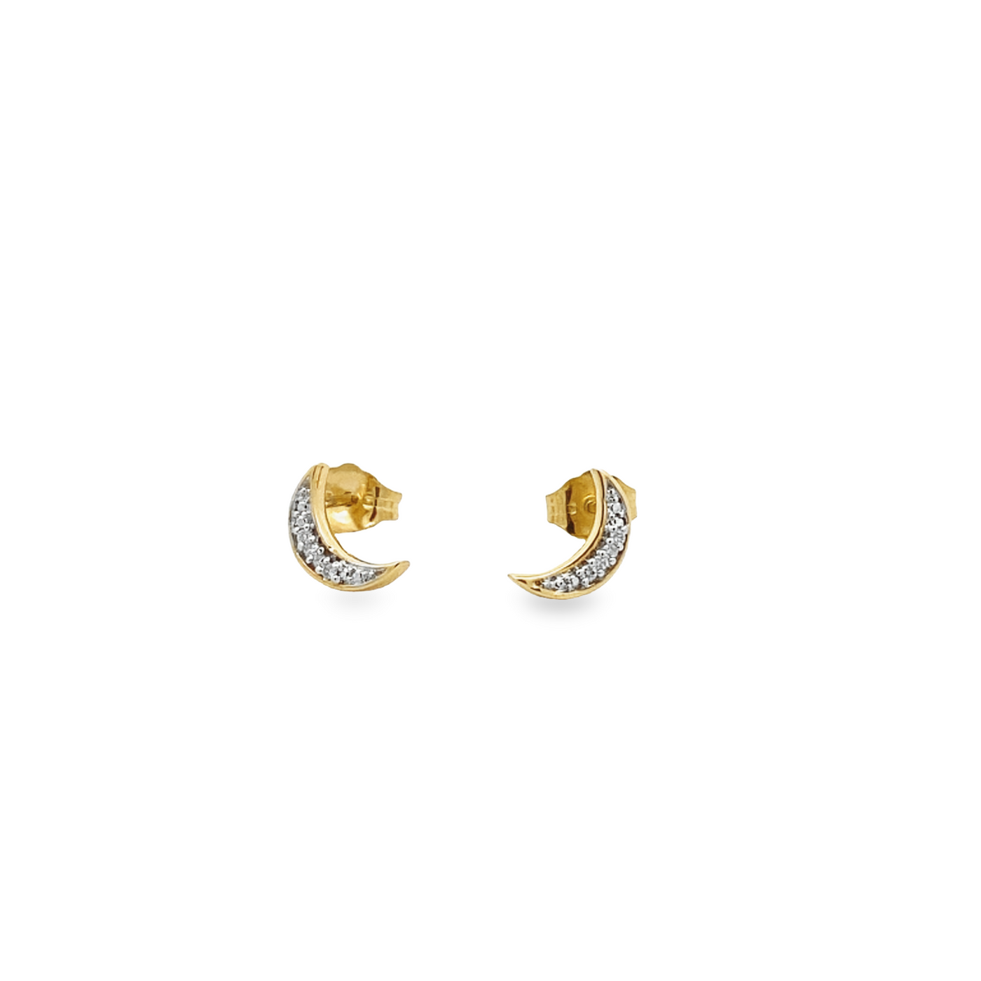 10 Karat Yellow Gold Diamond Crescent Moon Earrings