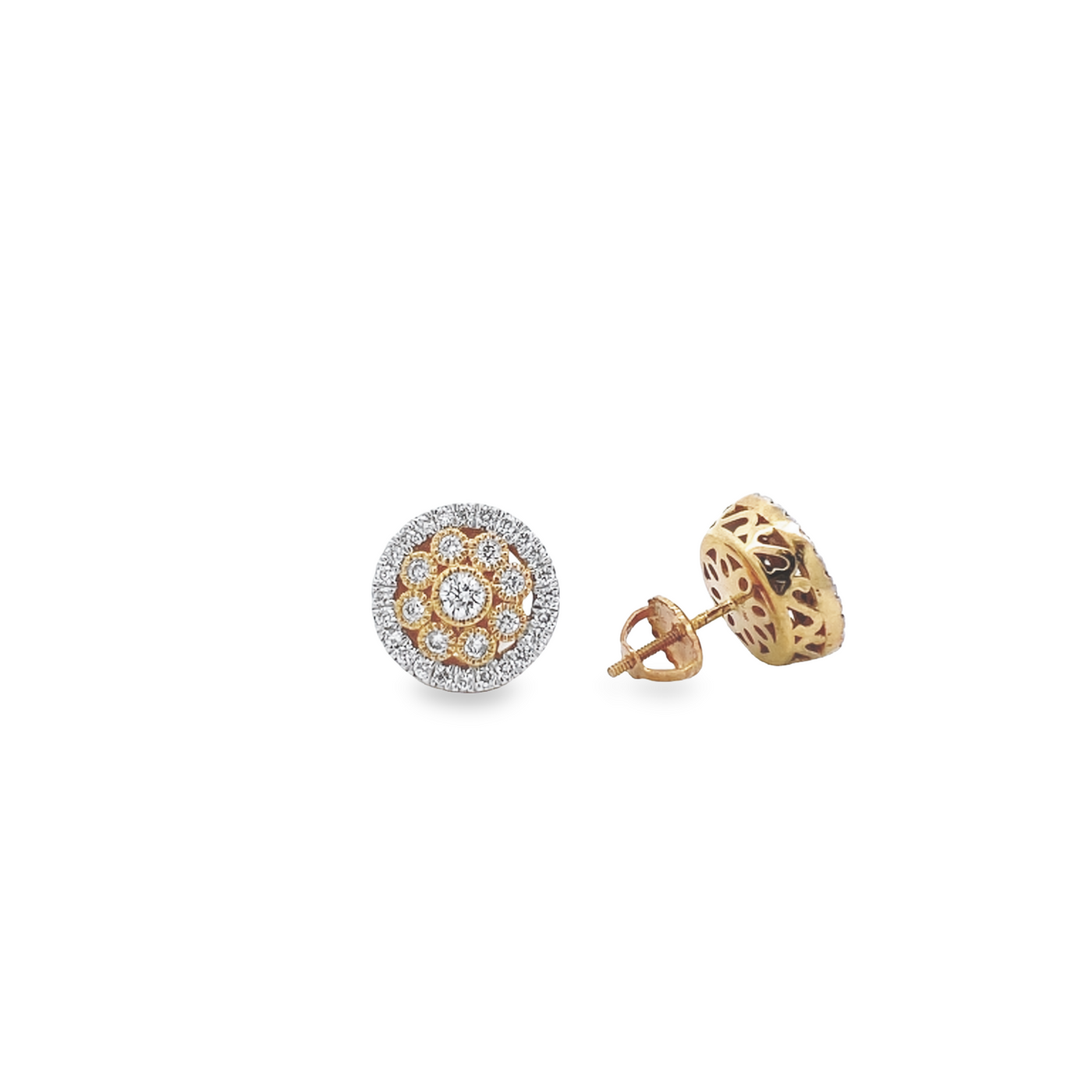 10 Karat Yellow and White Gold Diamond Stud Earrings