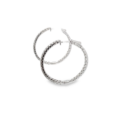 14 Karat White Gold Claw Set 1.50CT Diamond Hoop Earrings