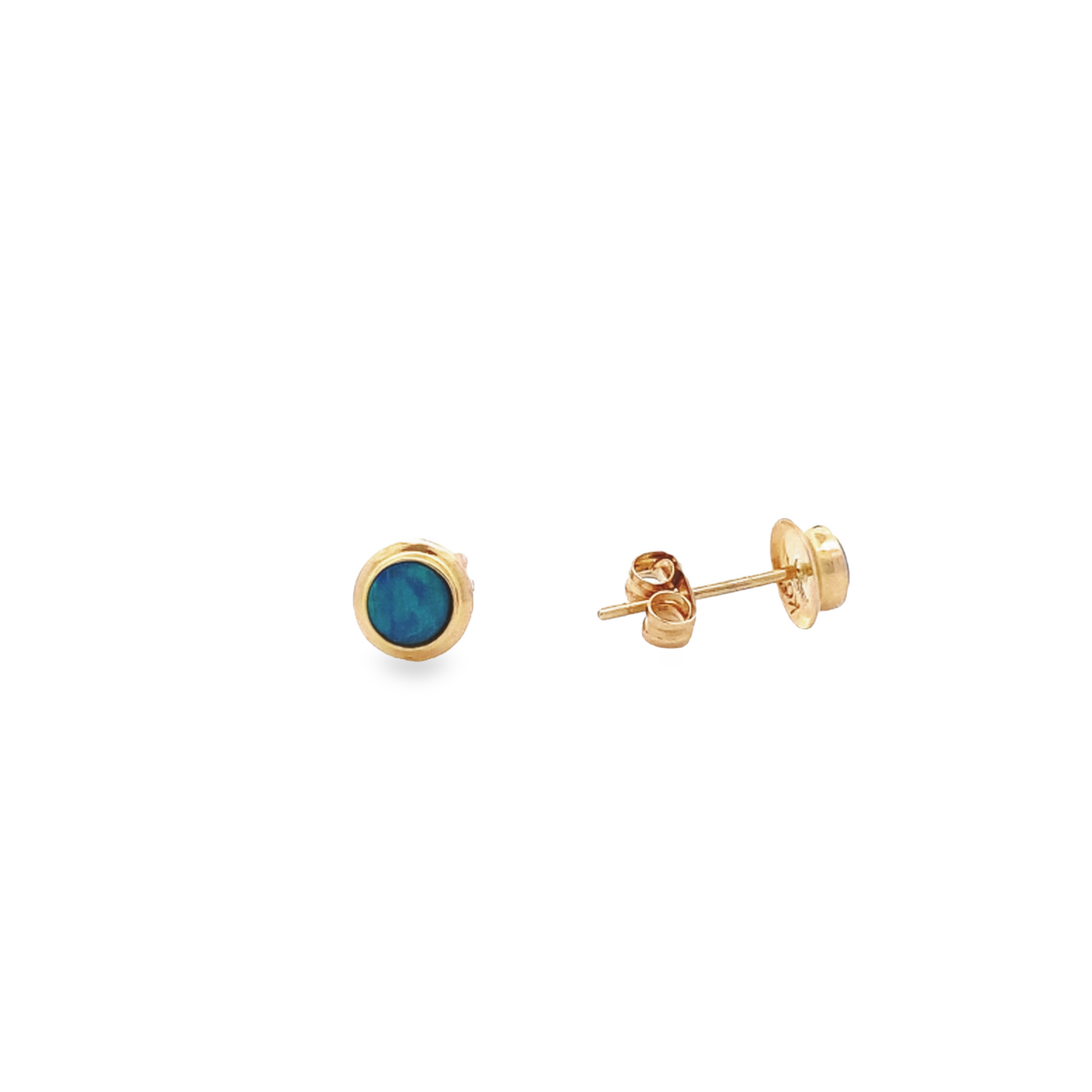 14 Karat Yellow Gold Blue Opal Stud Earrings