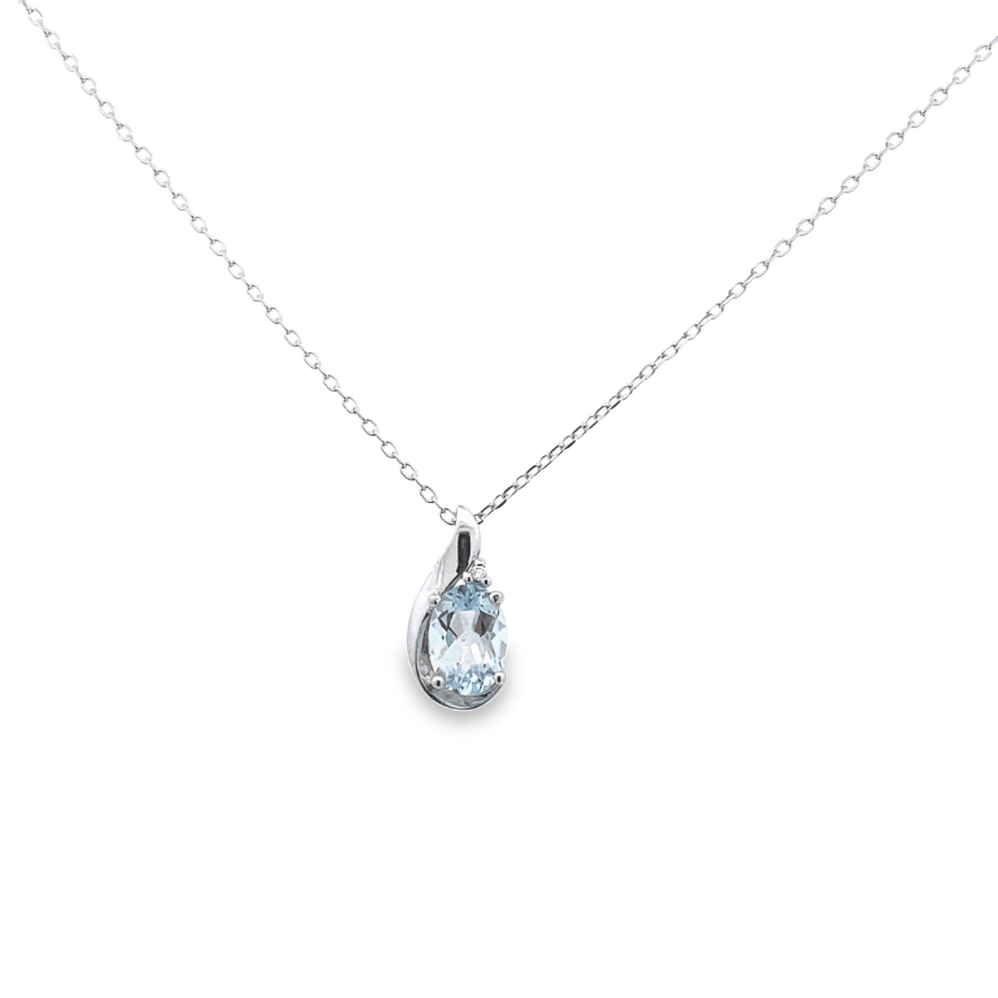 10 Karat White Gold Diamond and Aquamarine Necklace
