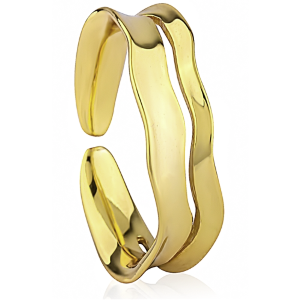 Sterling Silver Adjustable Gold Plated Wave Ring