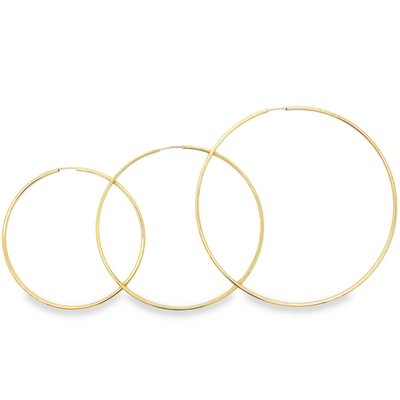 10 Karat Yellow Gold 1.5mm Width Large Endless Hoop Earrings
