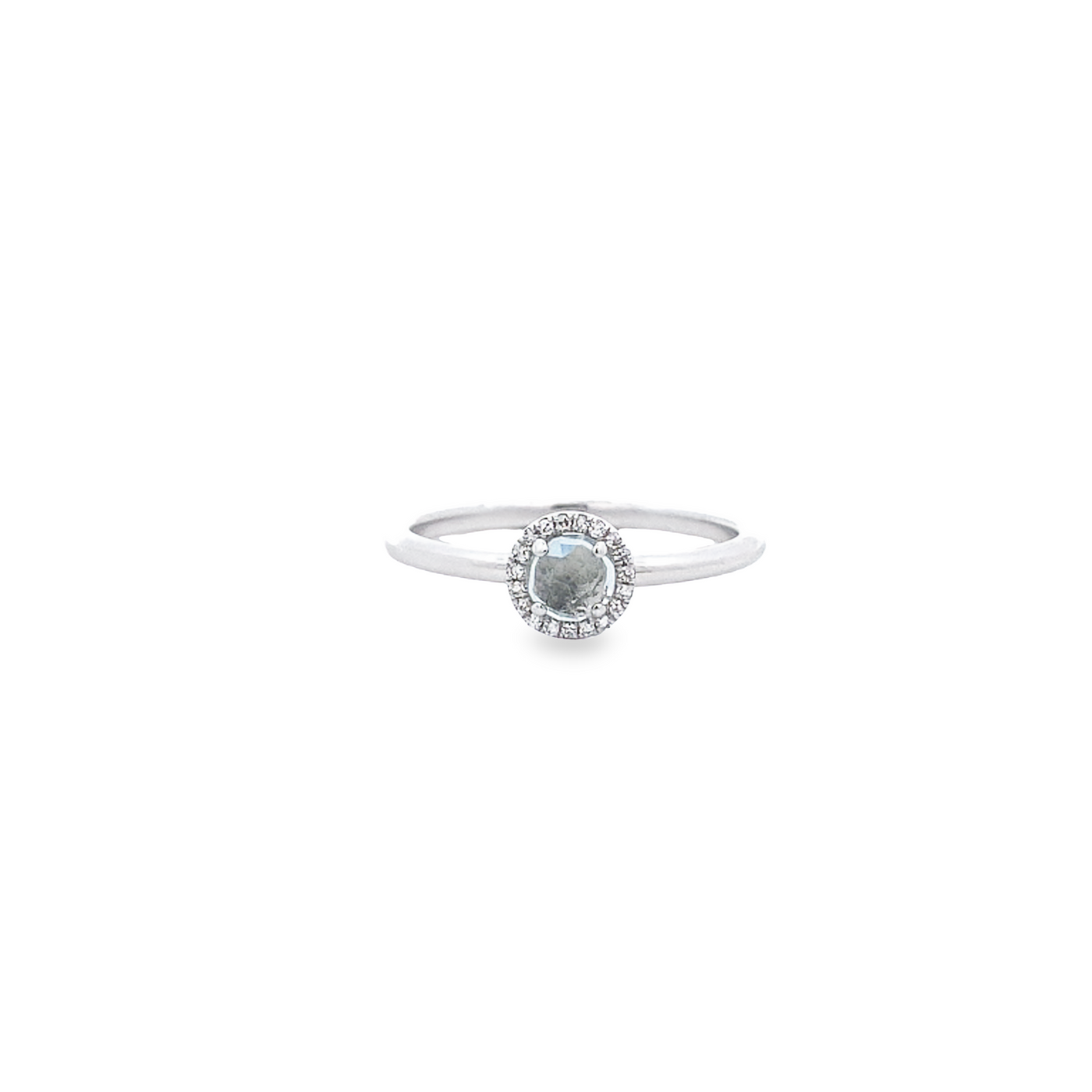 14 Karat White Gold Aquamarine and Diamond Halo Ring