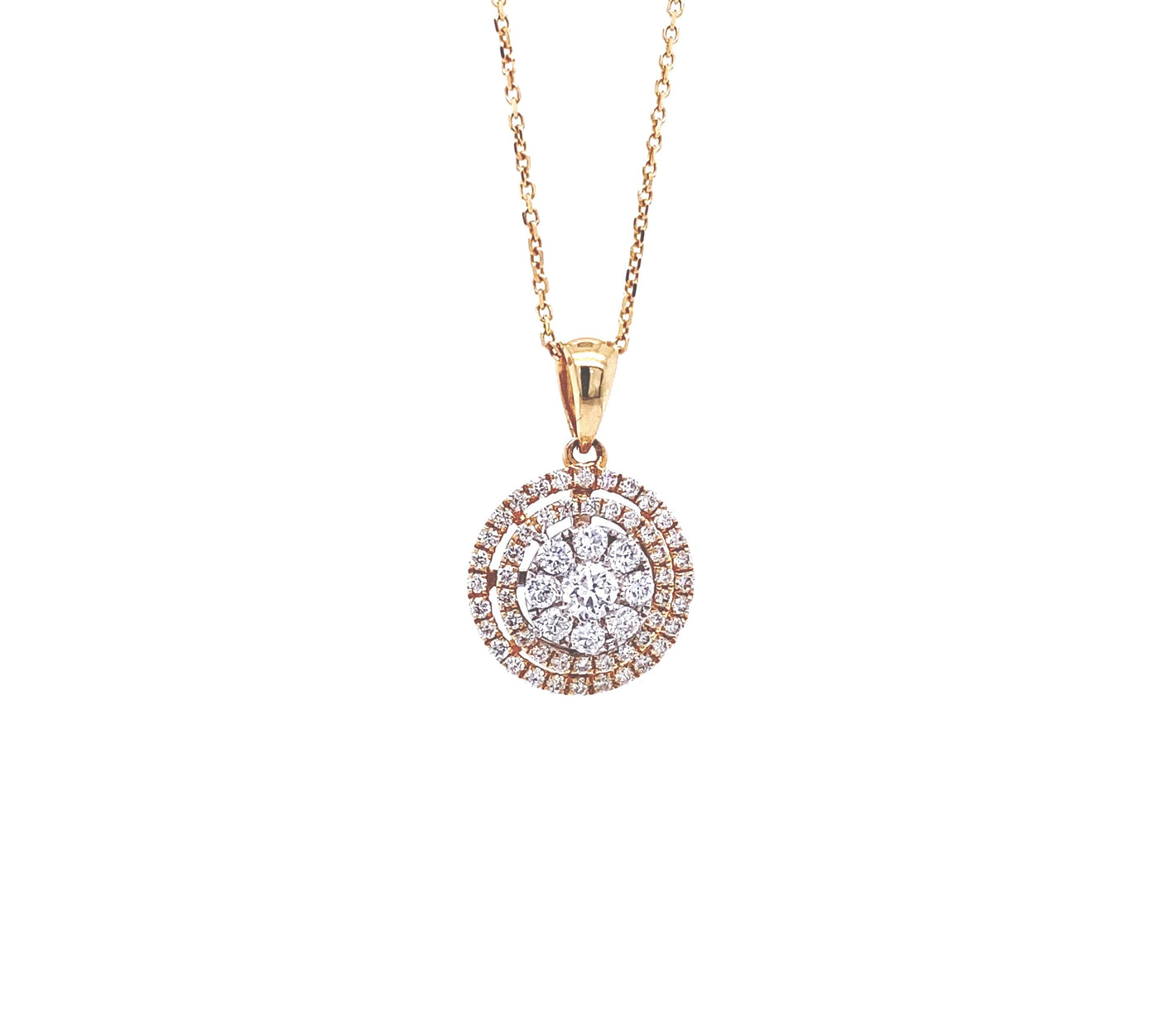 14 Karat Gold Diamond Cluster Halo Necklace