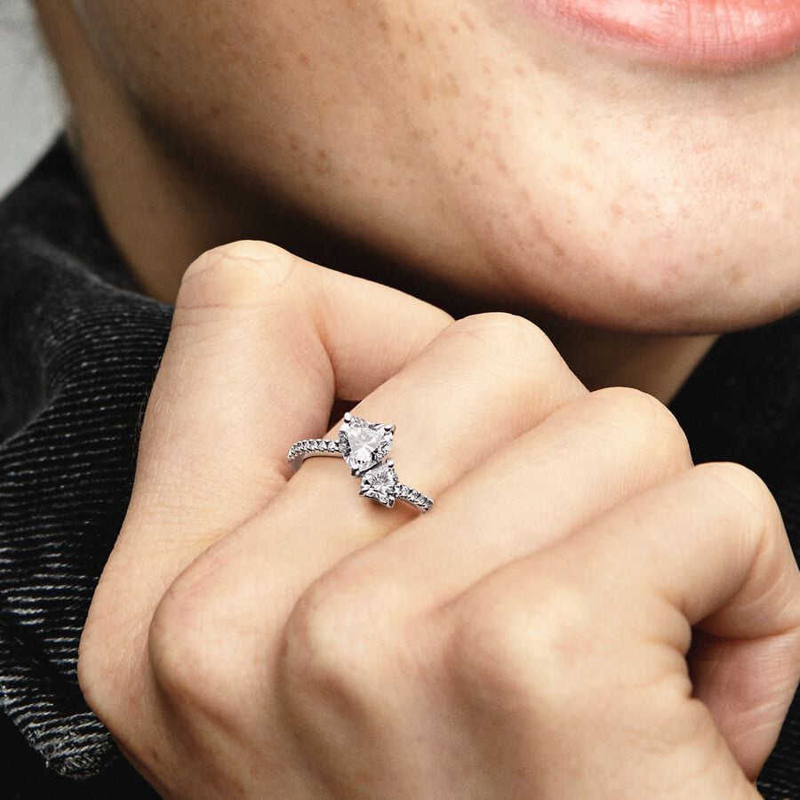 Pandora Double Heart Sparkling Ring 191198C01 – Kavar