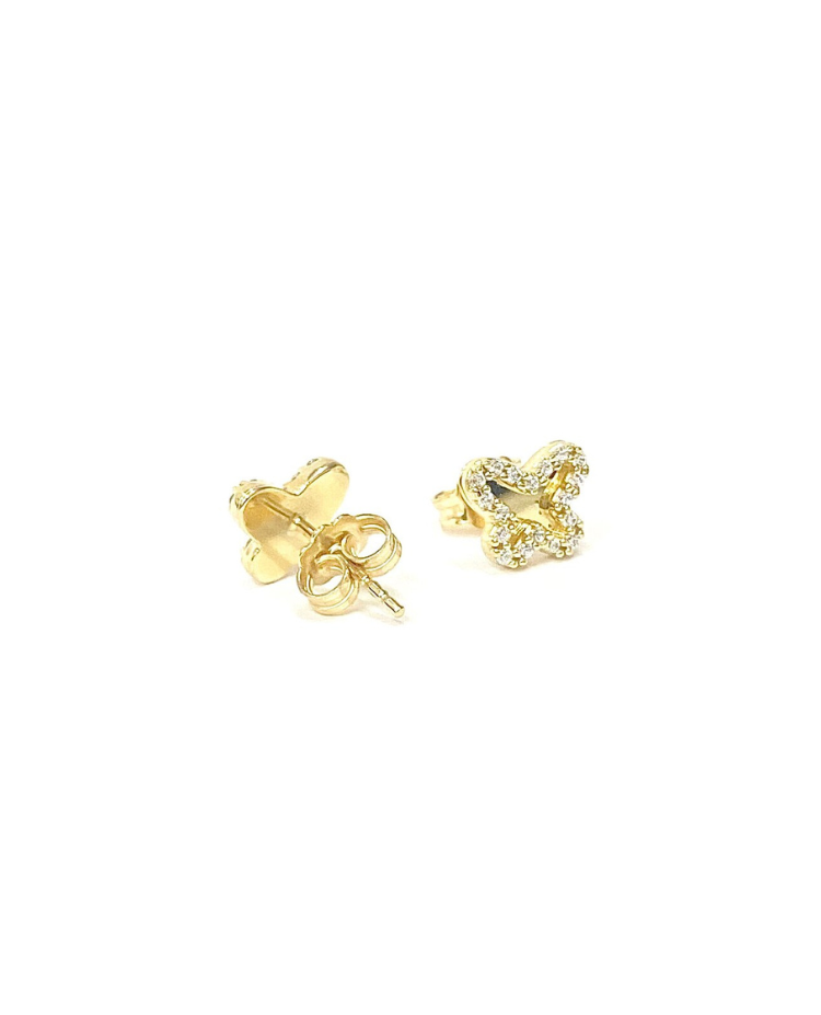 18 Karat Yellow Gold Cubic Zirconia Butterfly Stud Earrings