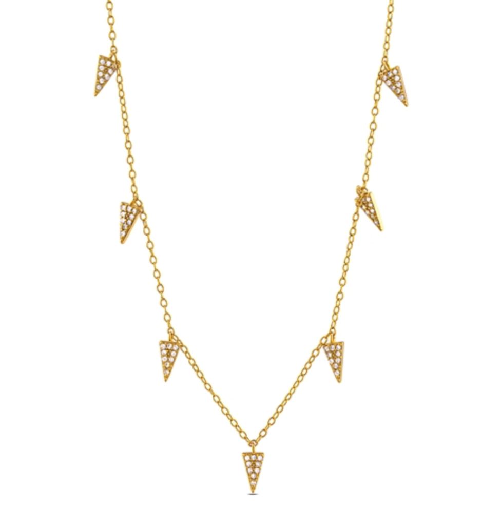 Gold Plated  Silver and Cubic Zirconia Triangle Necklace