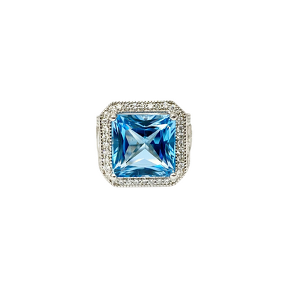 14 Karat White Gold Blue Topaz and Diamond Ring