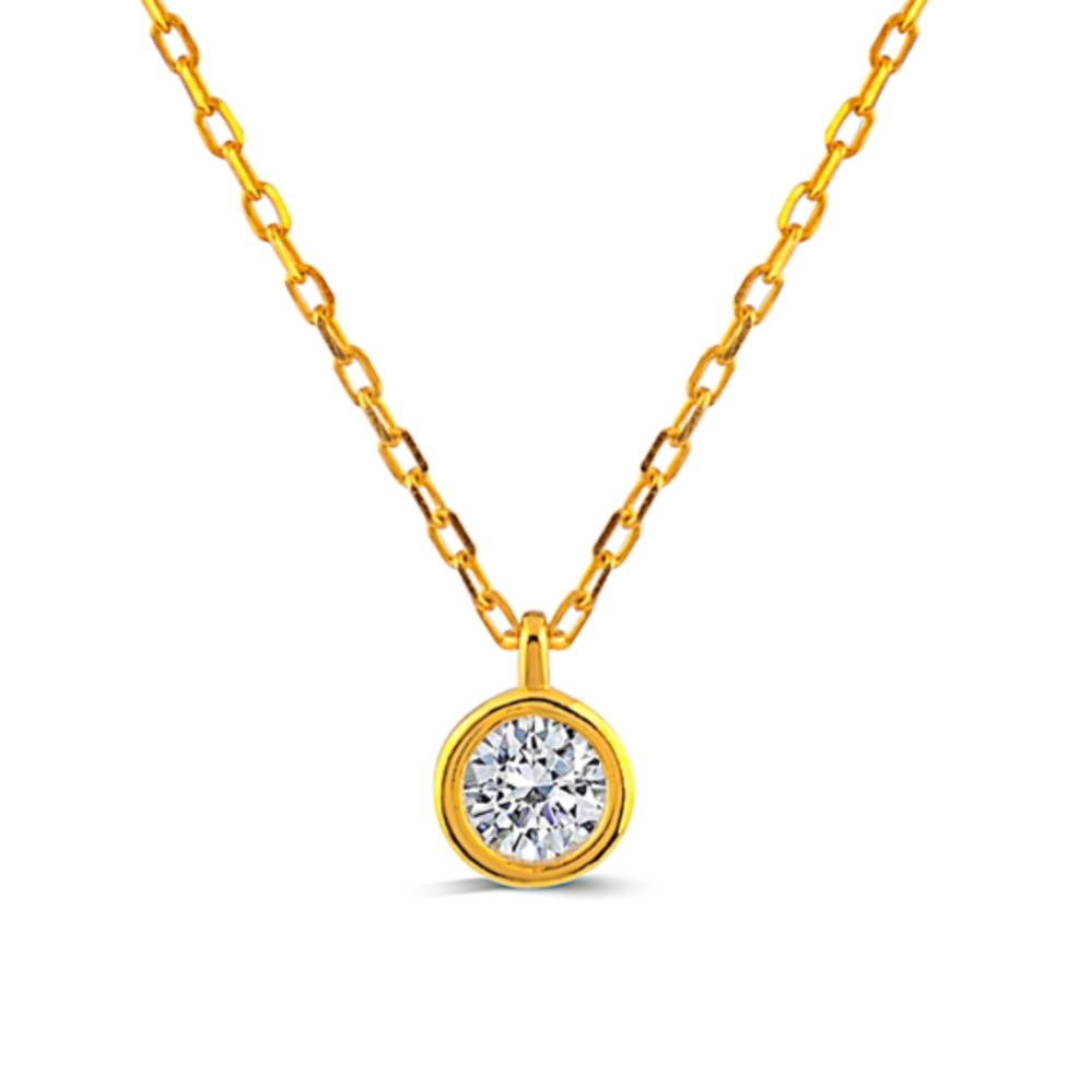 Gold Plated Silver and Cubic Zirconia Solitare Necklace