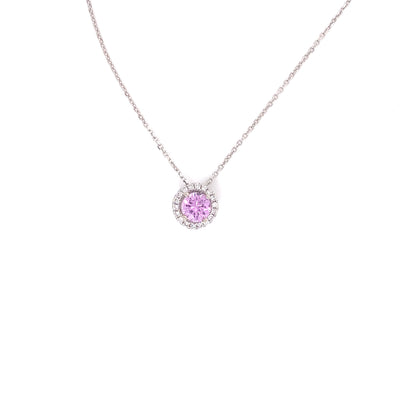 14 Karat Pink Sapphire and Diamond Halo Necklace